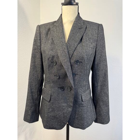 Ann Taylor Black Double Breasted Jacket Blazer Charcoal Gray 8P 6 - Picture 1 of 8
